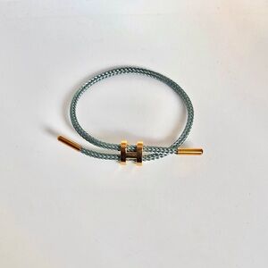 Blue Leather Elegant Braided Bracelet with H Charm